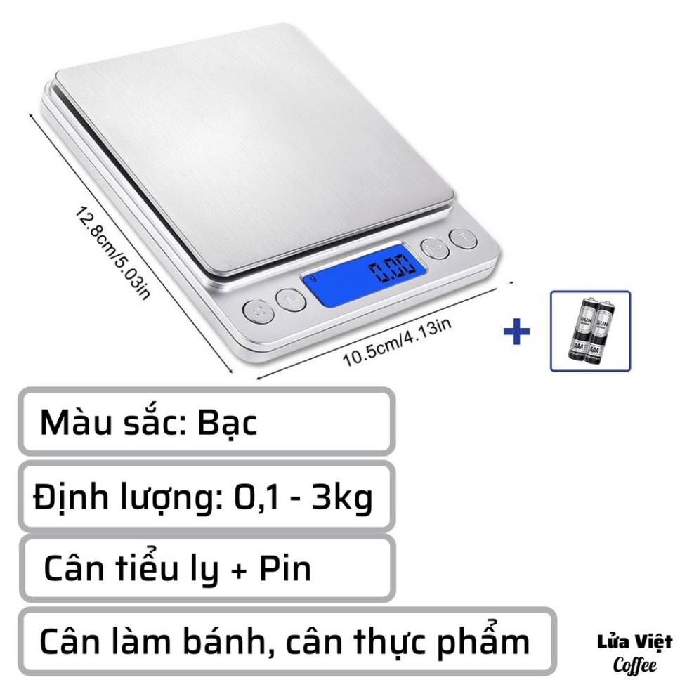 Cân làm bánh mini điện tử nhà bếp định lượng 1-5kg độ chính xác cao làm bánh cao cấp 3kg cân kèm 2 viên pin AA