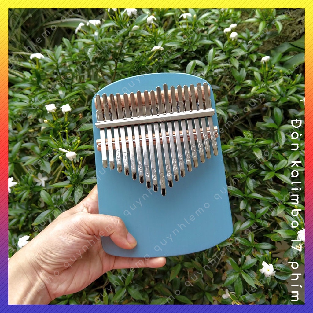 Đàn kalimba 17 phím màu xanh QUYNHLEMO bo tròn trên dưới loại to, Đàn piano ngón tay cái tặng đủ phụ kiện