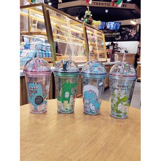 Ly Pha Lê 2 Lớp Cách Nhiệt Hình Khủng Long Siêu Xinh - Bình Đựng Nước RẤT TIỆN DỤNG