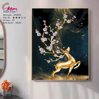 Tranh số hóa tự tô màu theo số Gam hươu nai tuần lộc sừng hoa DV0892