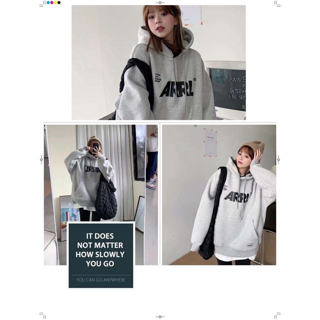 Áo Hoodie In Chữ ARRL Màu Xám Chất Nỉ Ngoại Nam Nữ Dáng Hàn Quốc Siêu Basic