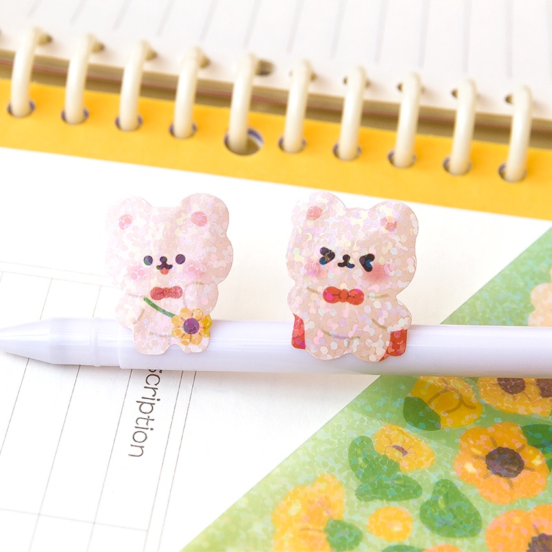 Flowertree Bộ 2 Sticker Dán Trang Trí Sổ Tay Hình Gấu Và Hoa Xinh Xắn