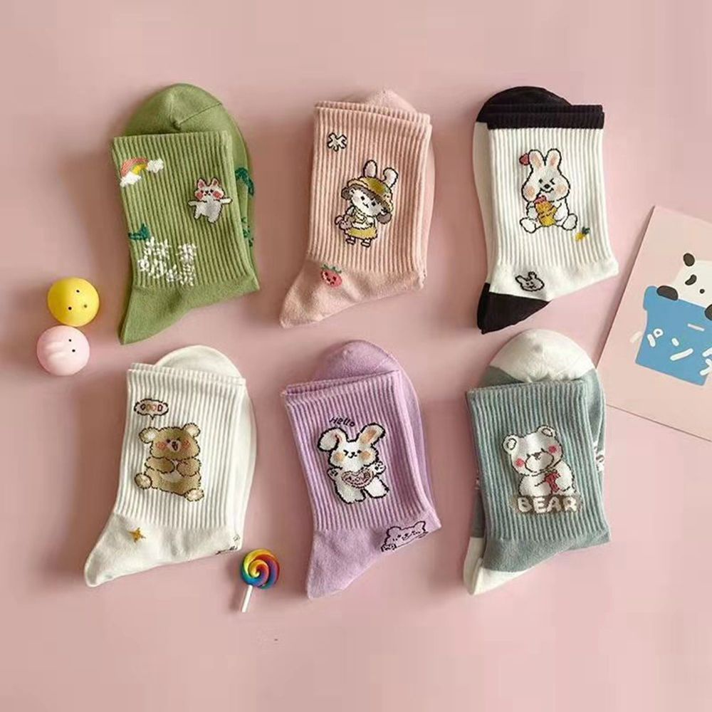 Tất cổ trung in hình thỏ dễ thương thoáng khí thoải mái cho nam và nữ