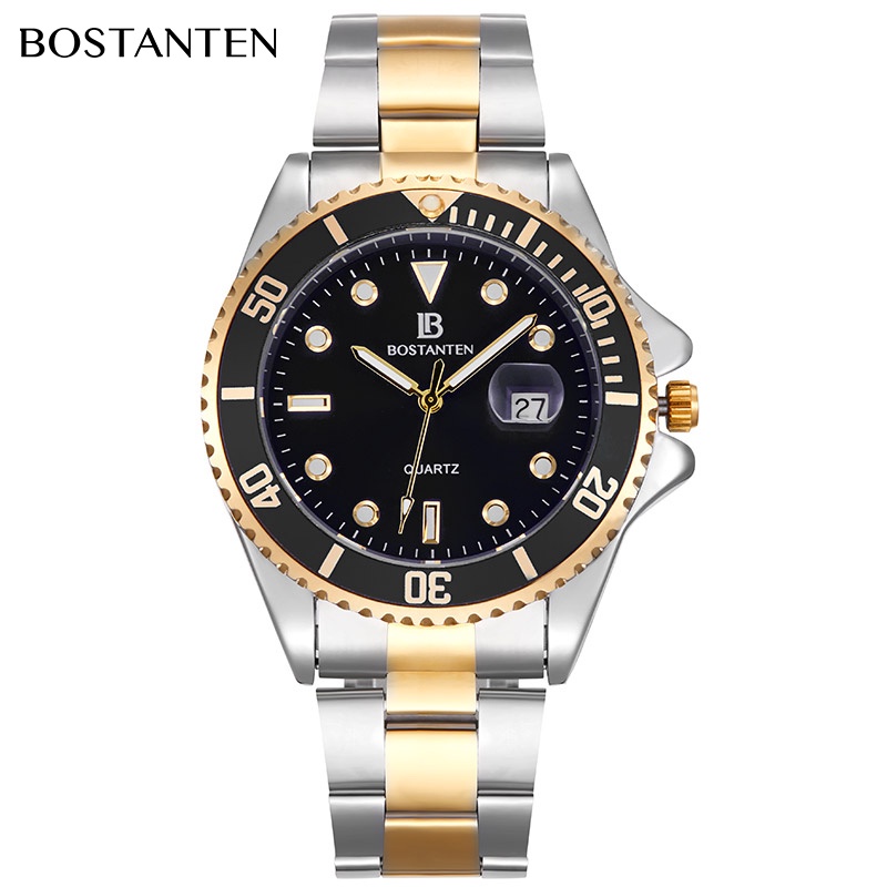 Đồng hồ đeo tay BOSTANTEN bộ máy thạch anh dây đeo thép phong cách thể thao lặn dành cho nam có hộp đựng