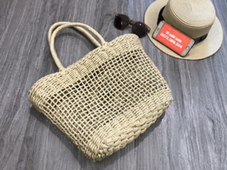 Túi cói đan lưới dáng hộp