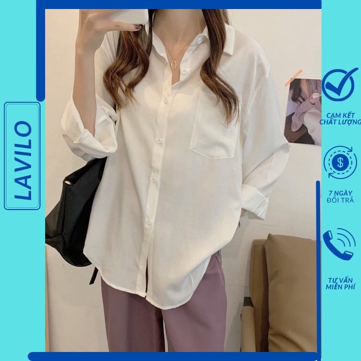 Áo sơ mi nữ form rộng nhiều màu tay dài công sở có thể khoác ngoài chất lụa hàn thoáng mát LAVILO SM05