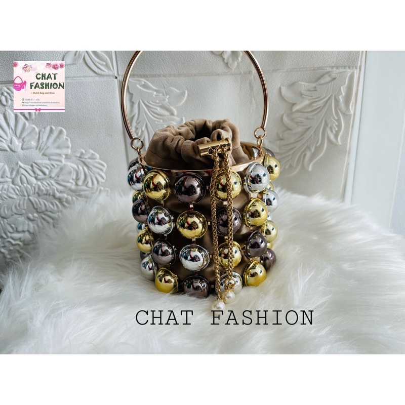 Ví đi tiệc cầm tay nhỏ họa tiết nhiều mắt giả ngọc trai nữ tính