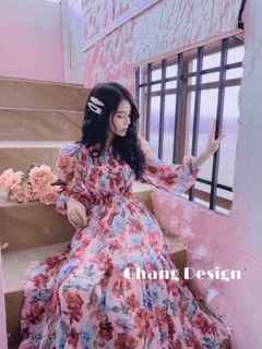 Đầm hoa maxi hoa tím