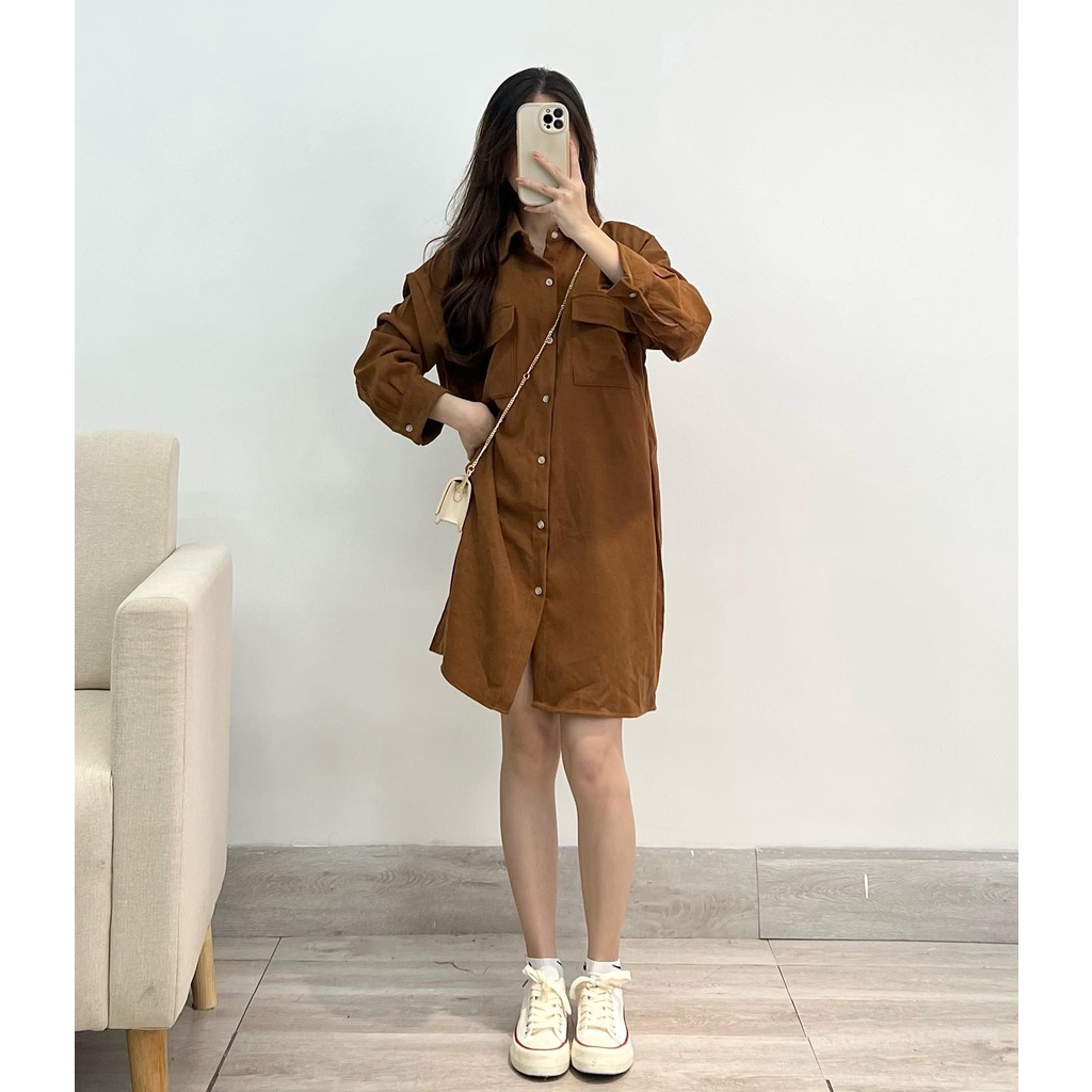 Đầm suông nhung tăm túi hộp hàng quảng châu Miho house