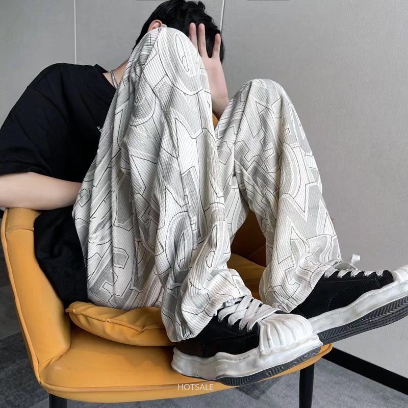 Quần ống rộng In Họa Tiết Phong Cách Hong Kong Cho Nam