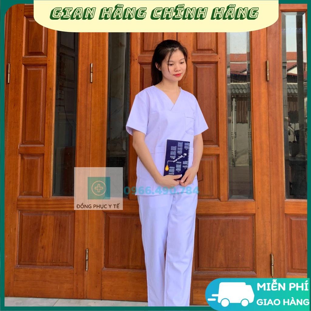 Bộ Scrubs Bác Sĩ Cổ Tim, Đồng Phục Y Tế Cao Cấp