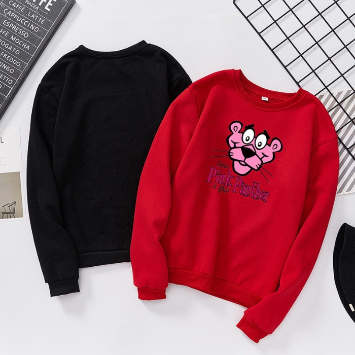 Top/T-shirt/ Women's clothes,Pink Leopard Head,Crew Neck,Long Sleeve,Polyester,Plus Velvet,White,Red,etc,Size S-3XL【YXC】
