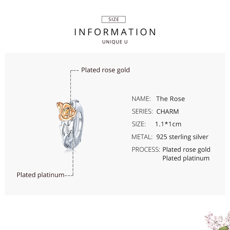 BAMOER Phụ Kiện Trang Sức Bạc 925 Hình Hoa Hồng 3mm DIY BSC146