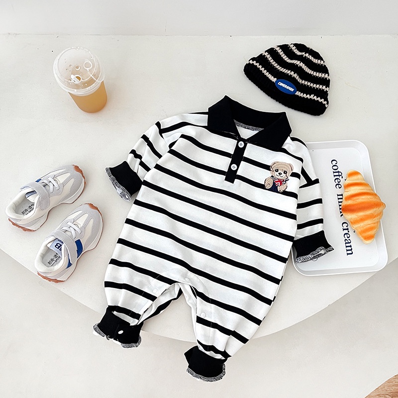 Áo Liền Quần Kẻ Sọc Thời Trang Xuân Thu Cho Bé