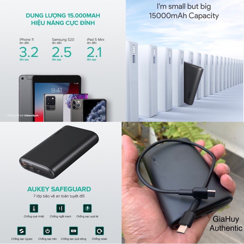 Pin sạc dự phòng AUKEY PB-Y39 15.000mAh PD 3.0/QC 3.0 18W