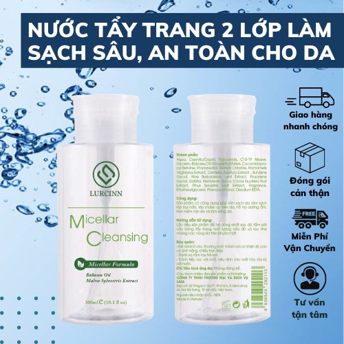 Nước Tẩy Trang 2 Lớp Làm Sạch Sâu, An Toàn Cho Da Micellar Cleansing Water 300ml Lurcinn