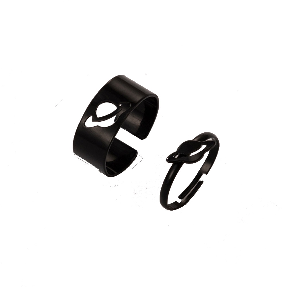 Set 2 nhẫn hở màu đen họa tiết hành tinh phong cách cổ điển cho cặp đôi