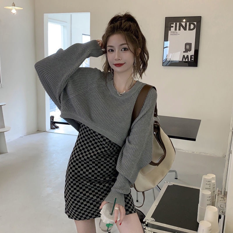 Hot!F &amp; X Set Áo Sweater Dệt Kim Dáng Ngắn Phối Đầm Hai Dây Phong Cách Retro Thời Trang Mùa Xuân Dành Cho Nữ 2022