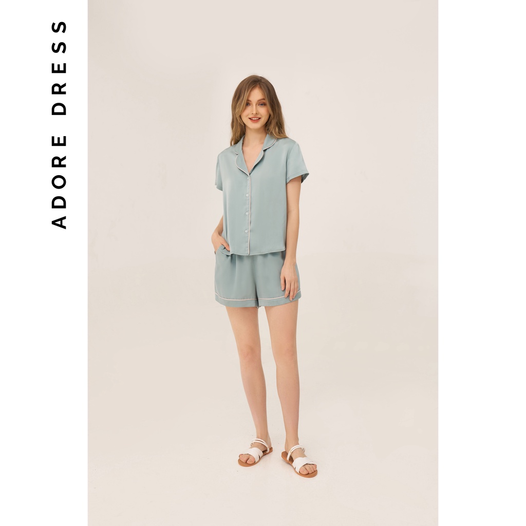 Set pijama quần short lụa lé kem 2HO1005 ADORE DRESS