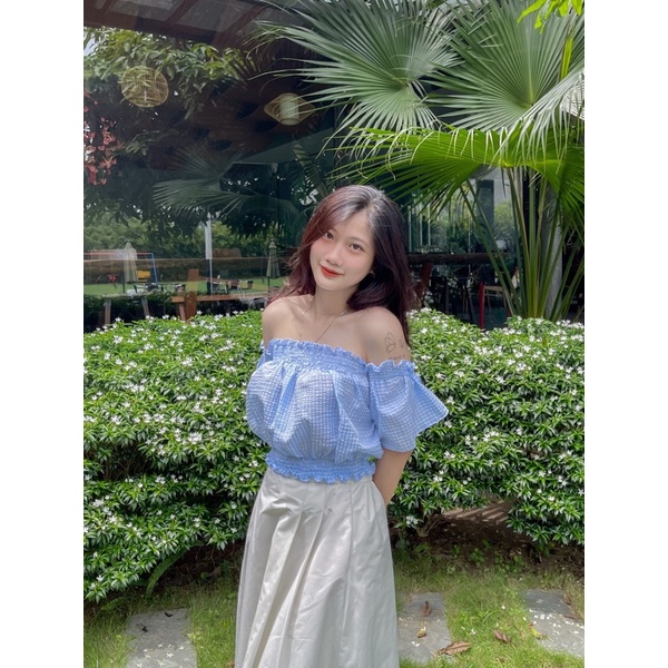 Áo Trễ Vai Tay Phồng Croptop Pikabee 8 màu