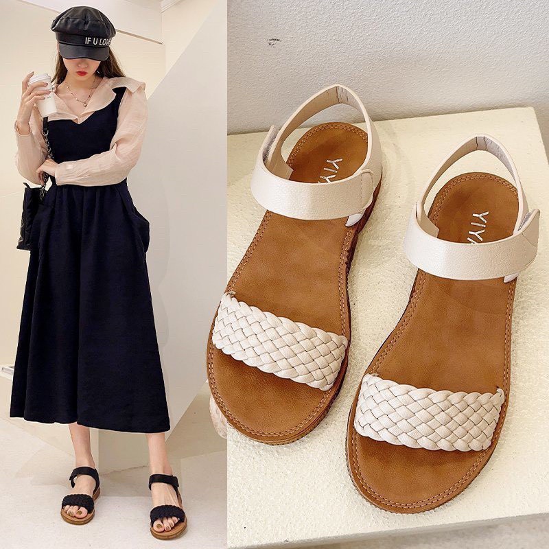 SANDAL NỮ ĐẾ GẤU DẺO QUAI DA BỆT BẢN TO