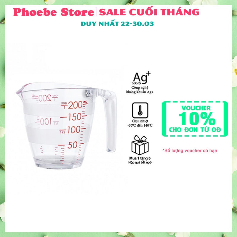 Cốc đong - YOKO INOCHI nhựa định lượng 200ml dung dịch dùng trong nấu ăn pha chế nhựa nguyên sinh kháng khuẩn Ag+ CD