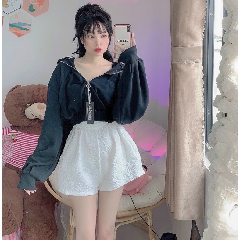 Áo Khoác Nỉ Cánh Dơi, tay phồng Form Croptop - Phong Cách ullzang - Hình Thật