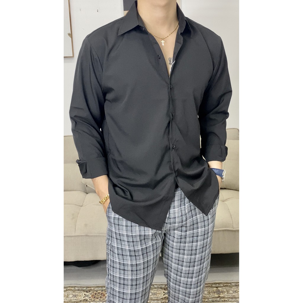 Áo sơ mi nam nữ cotton lụa hàn siêu mát không nhăn, sơ mi cổ đức có size thấm hút mồ hôi- SM3T1