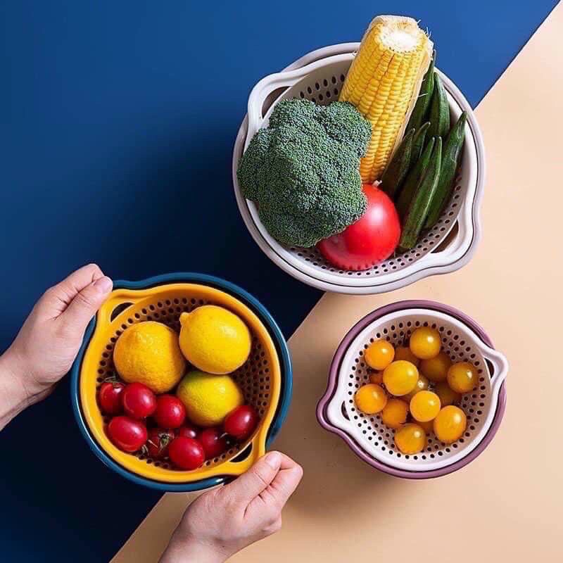 Combo 6 Món Rổ Nhựa Ráo Nước , Rổ Rửa Rau Củ Hai Lớp Cao Cấp | BigBuy360 - bigbuy360.vn