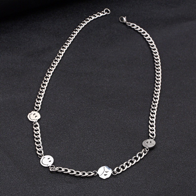 Dây chuyền unisex titan xích phối mặt cười emoji không gỉ