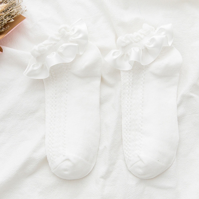 Đôi vớ ngắn dệt gân sọc viền nhún bèo phong cách lolita harajuku Nhật Bản ngọt ngào xinh xắn dành cho nữ