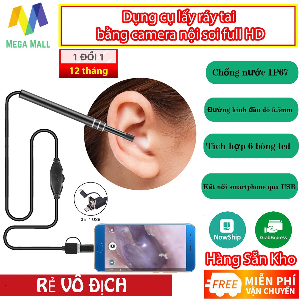 Dụng cụ lấy ráy tai bằng camera nội soi full HD kết nối với điện thoại 💥SIÊU HOT💥