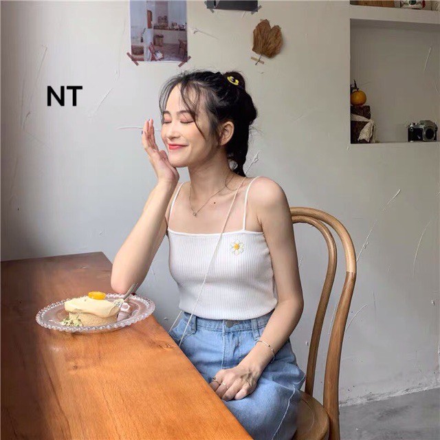 [FREESHIP ĐƠN TỪ 50K] Áo hai dây hoa cúc cánh trắng NTA0320