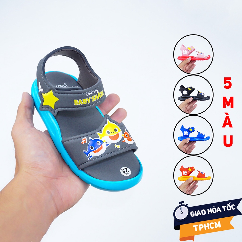Dép quai hậu bé trai, giày sandal bé gái Baby Shark quai mềm đế nhẹ