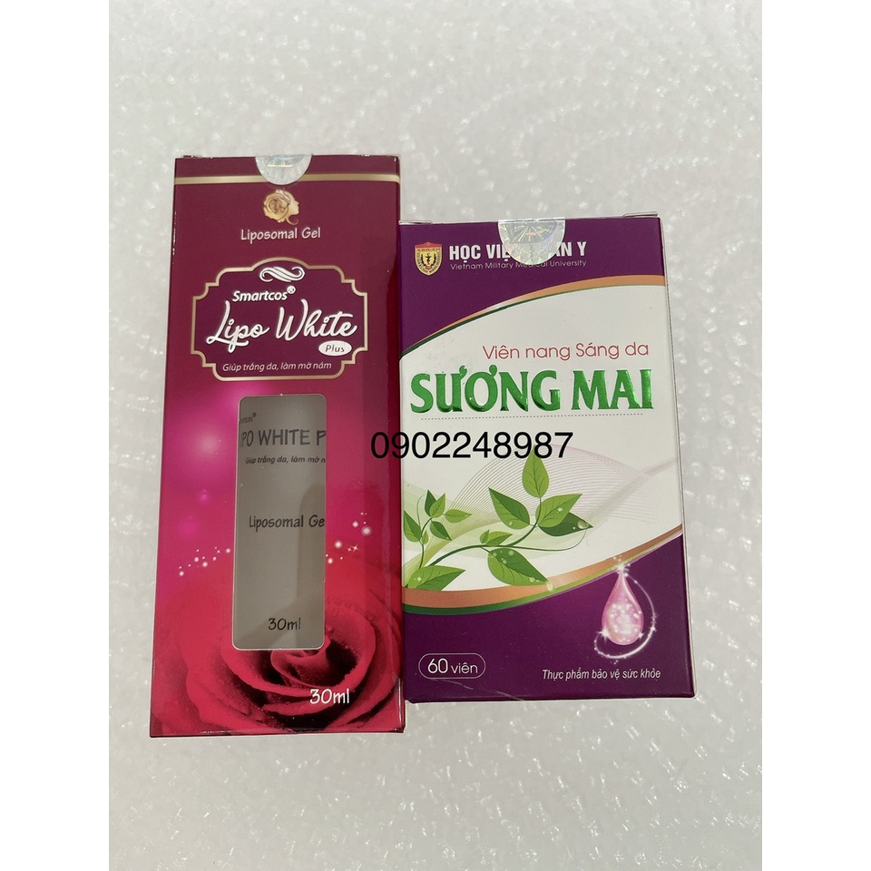 1 hộp Lipo White Plus và 1 hộp Sáng da sương mai Học viện quân y giúp giảm nám tàn nhang sáng da