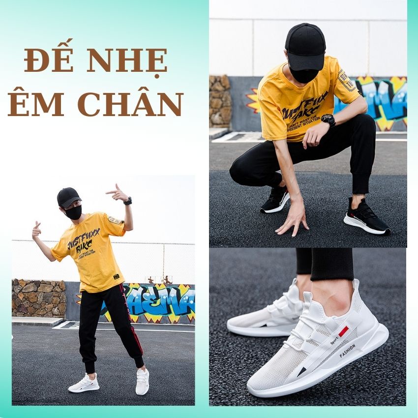Giày thể thao nam sneaker trắng đế nhẹ êm chân dễ phối đồ đi chơi đi học chạy bộ
