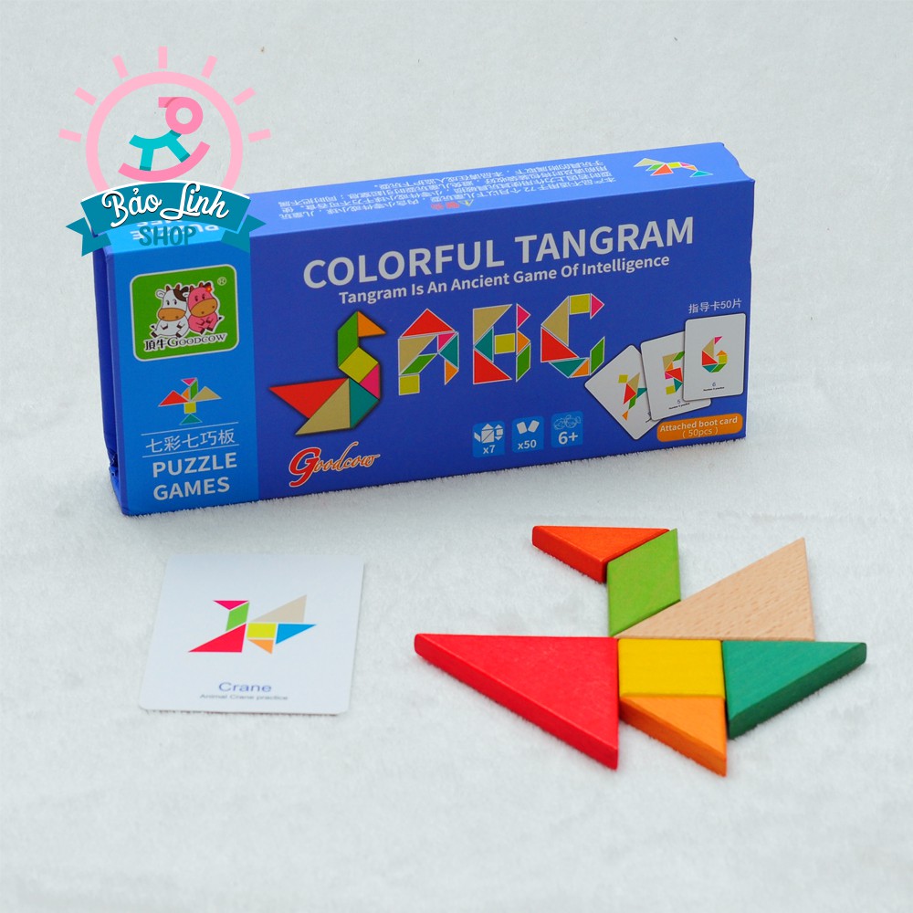 Tangram - Hàng CHÍNH HÃNG - Ghép hình tư duy theo thẻ| Đồ chơi an toàn