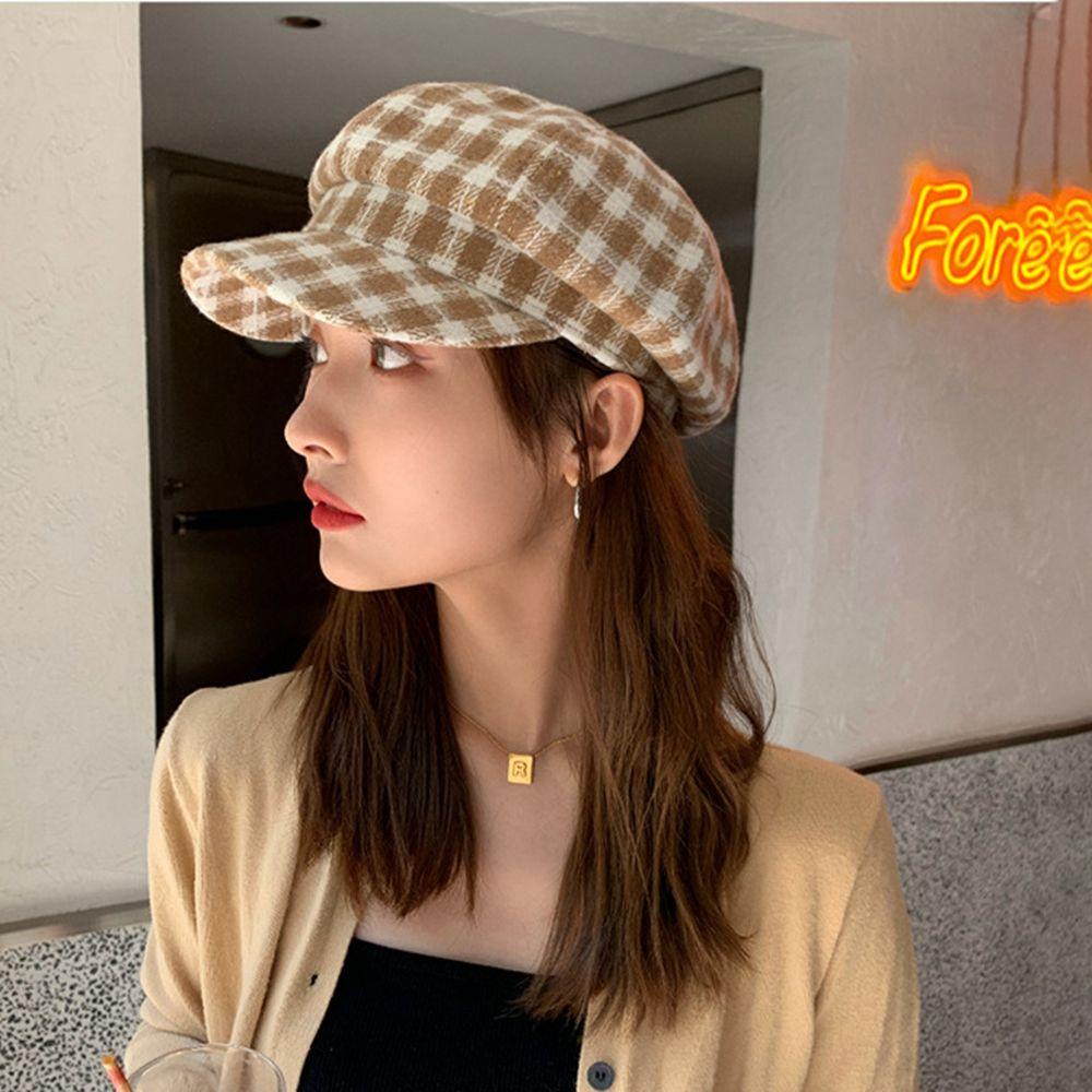 MXGOODS Mũ Beret Họa Tiết Kẻ Sọc Phong Cách Anh Quốc Đơn Giản Thời Trang Mùa Đông Cho Nữ