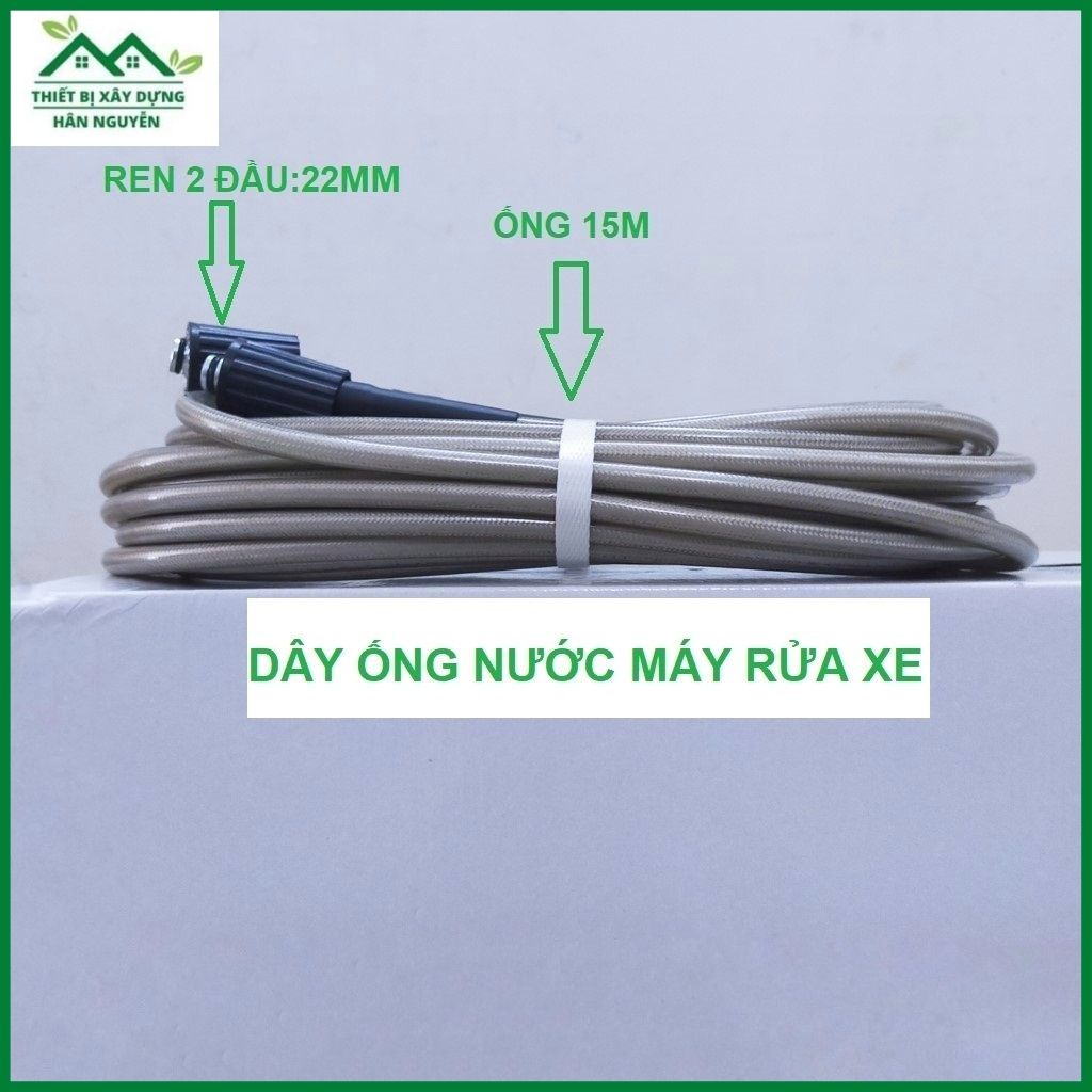 Dây máy xịt rửa xe 15m cao áp,ren 22mm,cuộn ống nước