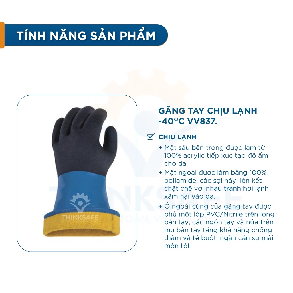 Găng tay chịu lạnh Delta plus VV837 chịu nhiệt -40 ĐỘ cấu tạo phủ Latex Bao tay chịu lạnh Găng cao su - THINKSAFE