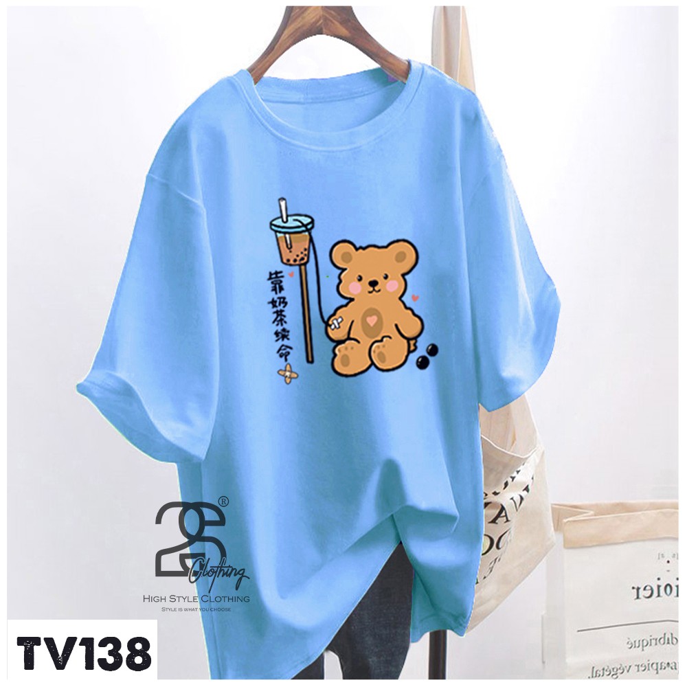 Áo Thun Tay Lỡ 2s Clothing Áo Phông Hình Teddy Dễ Thương Unisex Nam Nữ Cotton Oversize Form Rộng Giá Rẻ In Hình TV138