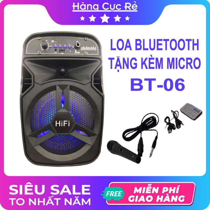 Loa karaoke bluetooth di động vali kéo BT-06 ✅Freeship✅ Bảo hành 1 đổi 1-Tặng micro có dây cực hay-Shop Hàng Cực Rẻ