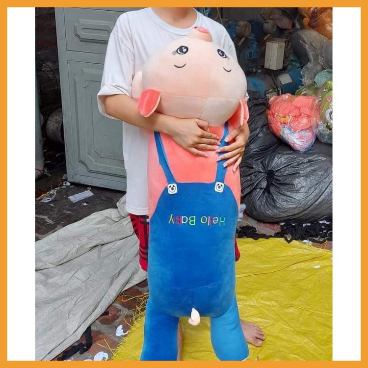 Gấu bông heo mặc yếm gối ôm heo to ôm ngủ mềm mịn kích thước 95cm 1m3