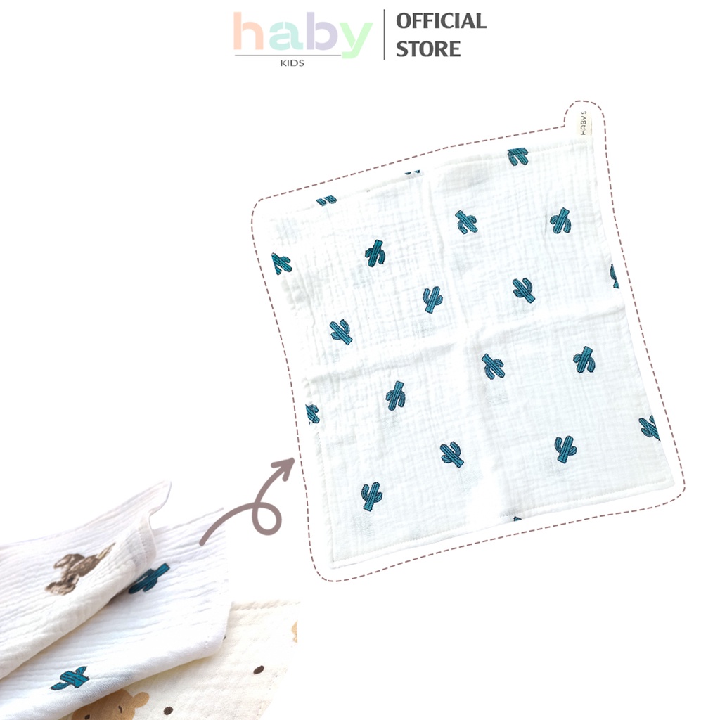 Khăn sữa cho bé, khăn mặt xô muslin 4 lớp in xương rồng HABY KIDS