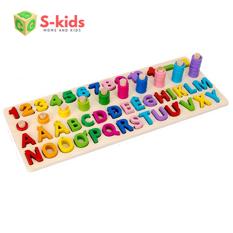 [Mã LIFETOYS1 giảm 30K đơn 99K] Đồ Chơi Gỗ vivitoys, Combo bảng chữ cái tiếng việt in Hoa và tháp xêp chồng lồng khối