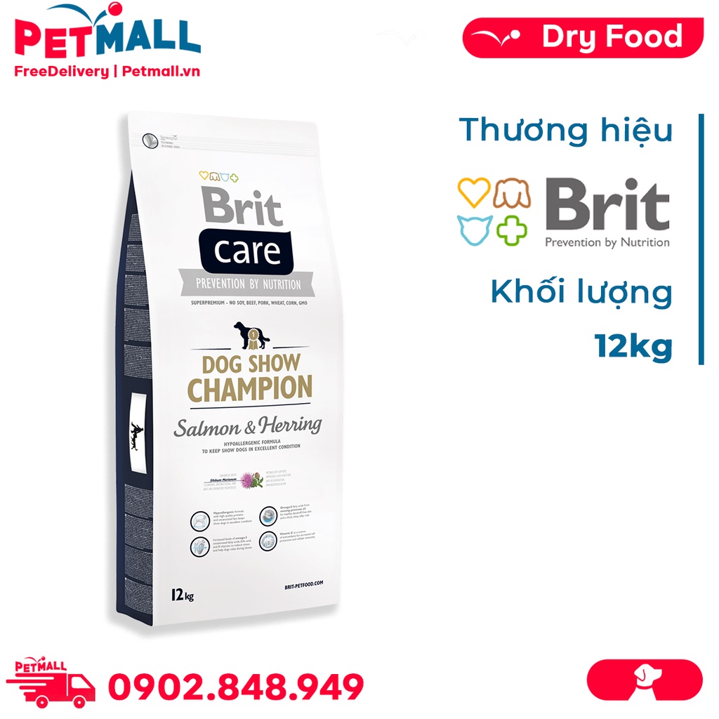 Thức ăn chó Brit Care Prevention by Nutrition Dog Show Champion Salmon & Herring Hypoallergenic 12kg-Hỗ trợ dị ứng