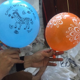 bán sỉ túi 100 quả bóng bay cỡ trung in hình chúc mừng năm mới trang trí ngày tết