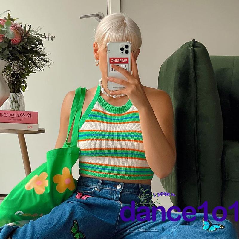 Áo sát nách cổ yếm hoạ tiết kẻ sọc thiết kế hở lưng quyến rũ