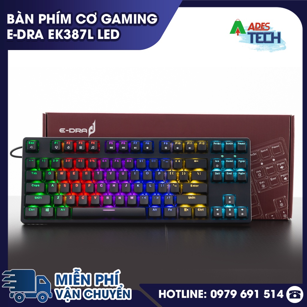 Bàn phím cơ GAMING EDRA EK387L RGB LED / Rainbow - BẢO HÀNH 24 THÁNG
