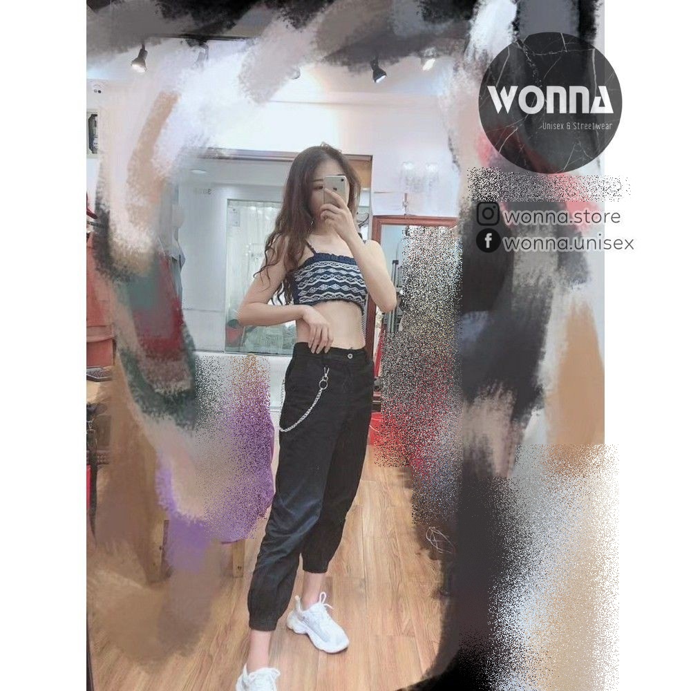 Quần jogger BLACKPINK LISA, ROSÉ & Hyuna Kaki Nam Nữ Dây Xích Cá Tính Ulzzang Kpop Cheap Moment